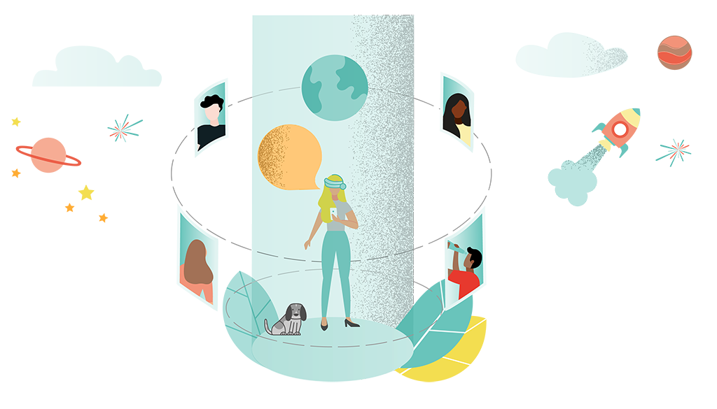 illustration of woman in a virtual reality space