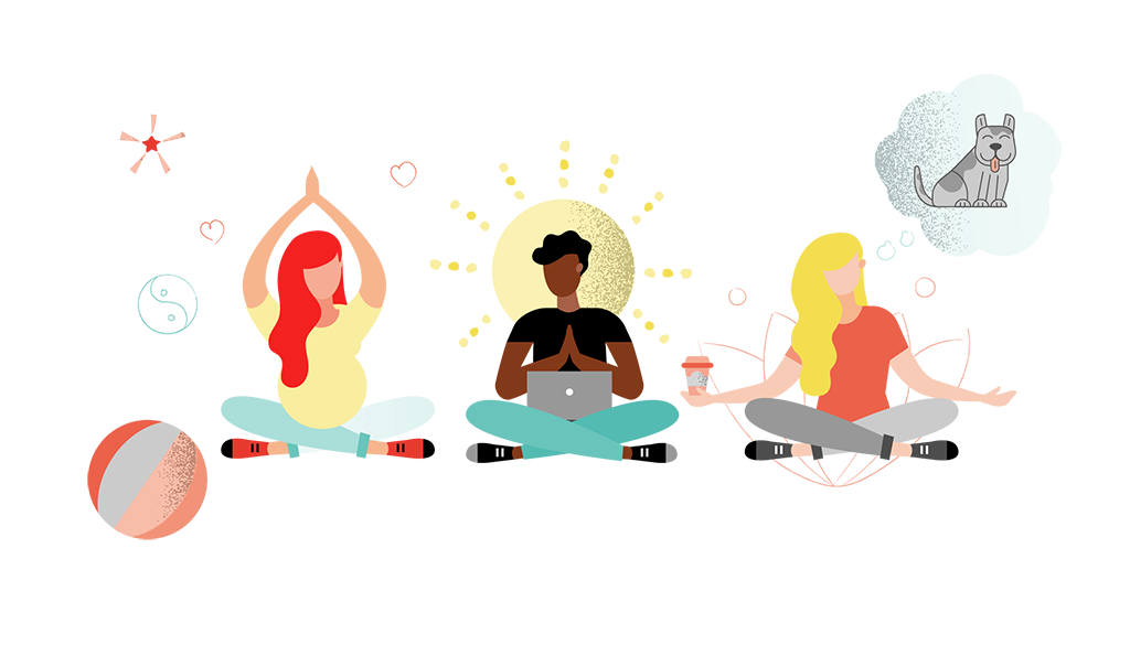 illustration of three people meditating and expressing hobbies