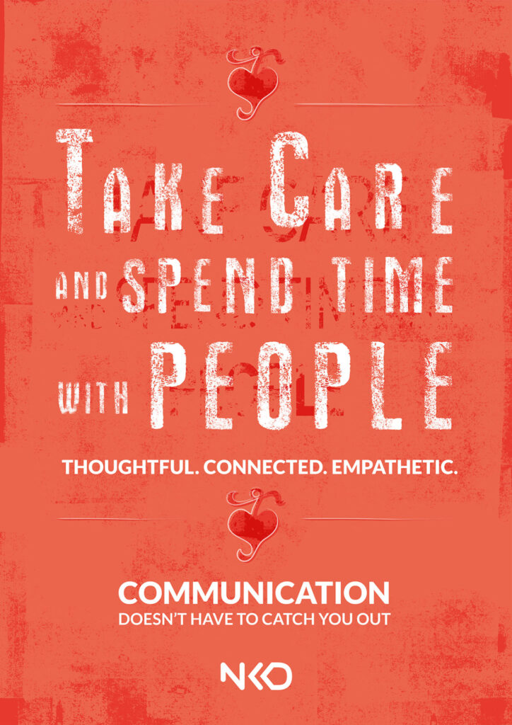 Poster about communications in the 20s that says 'Take Care and Spend Time with people' as one of our rules 3 to future-proof communication this decade.