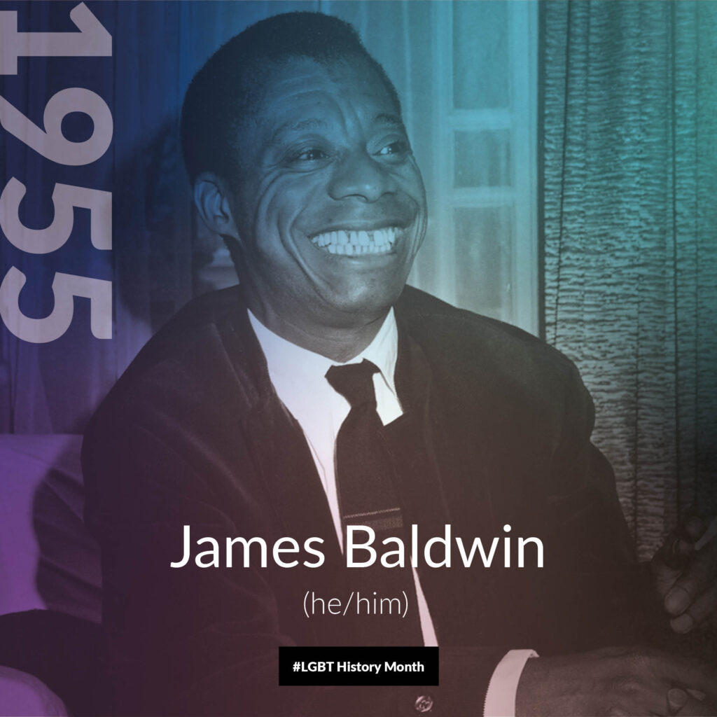 Image of James Baldwin smiling for NKD LGBT HISTORY Month campaign 