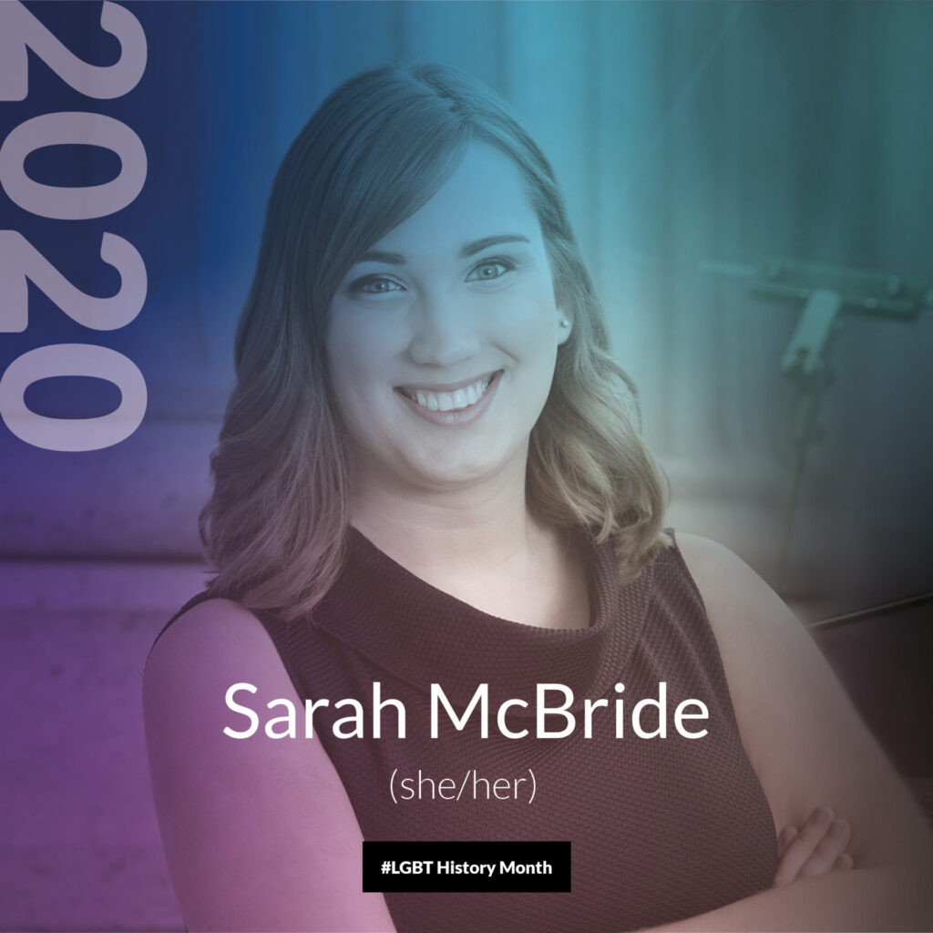 Picture of Sarah McBride smiling with arms crossed LGBT+ History month