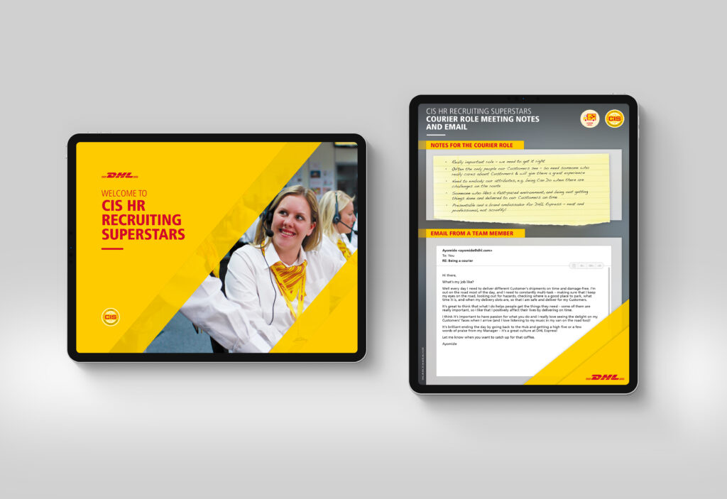 Mock ups from the NKD and DHL recruiting superstars case study - learning materials mock up 