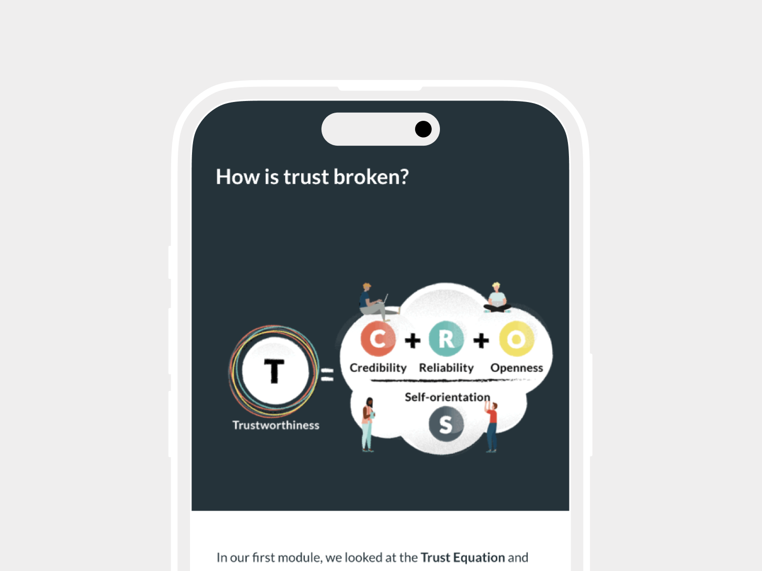 A phone screen asking how trust is broken