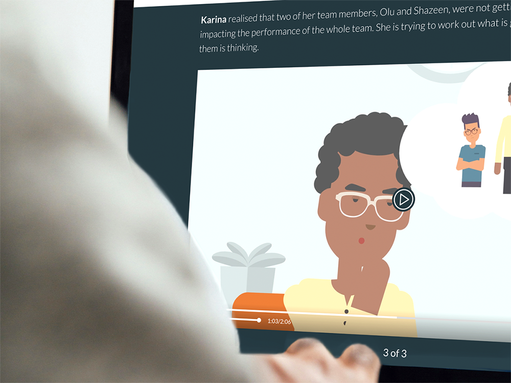 A person watching an animation from the eLearning