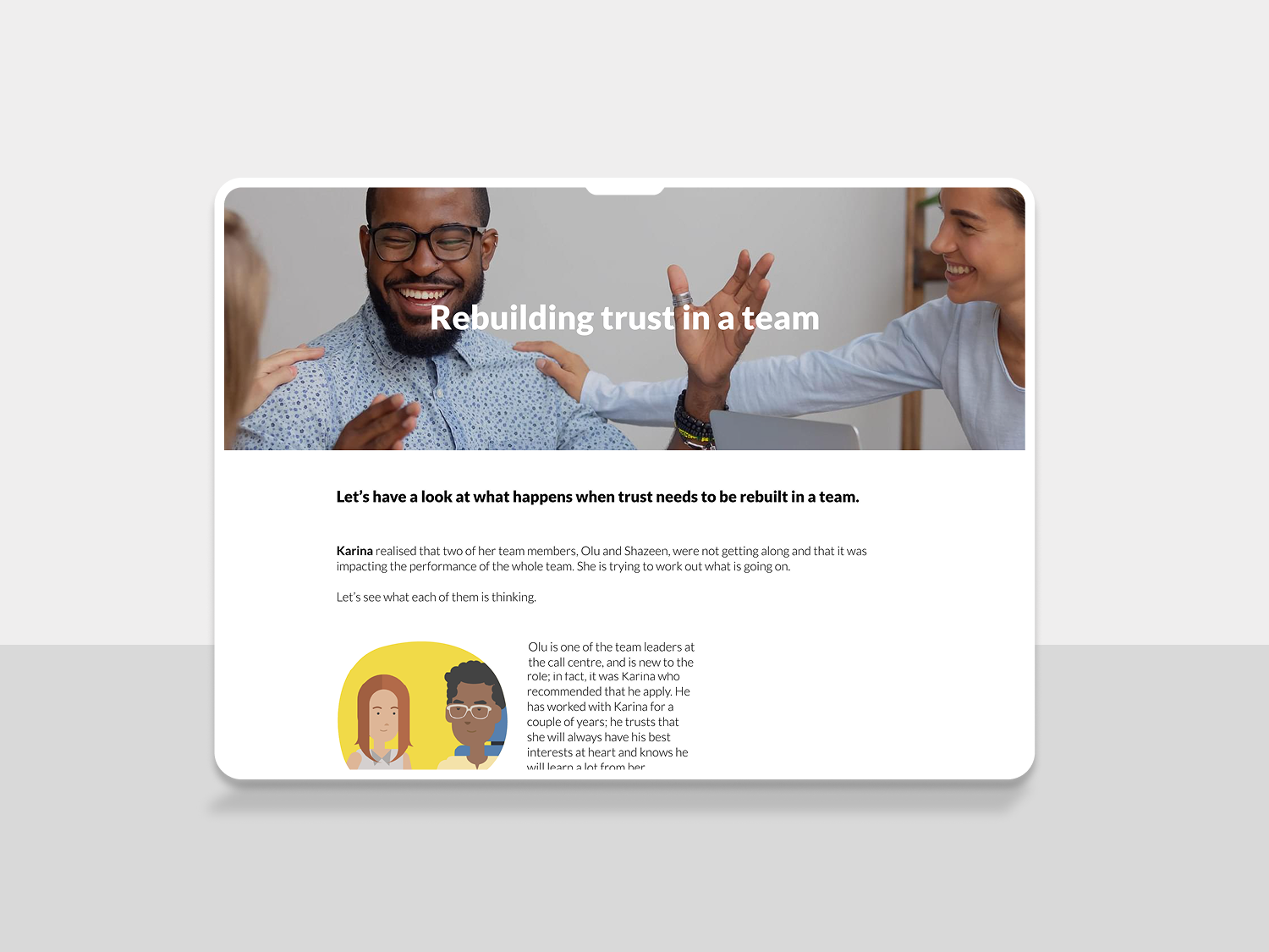 A screen showing the importance of rebuilding trust in a team