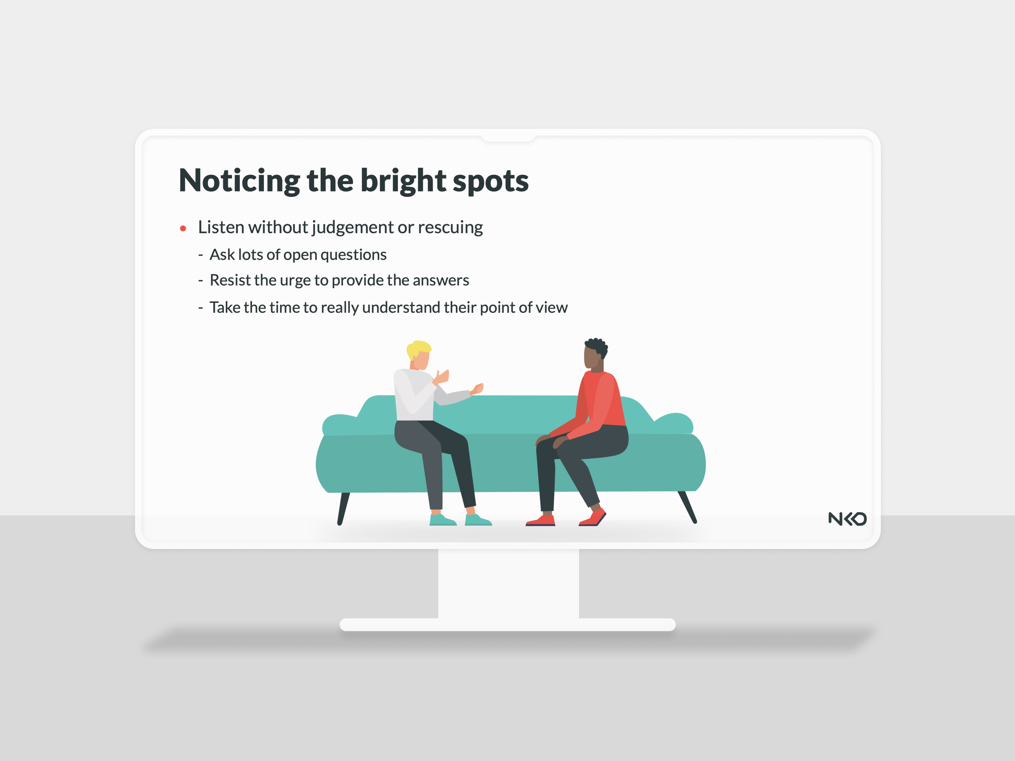 A desktop screen explaining the importance of listening as a manager