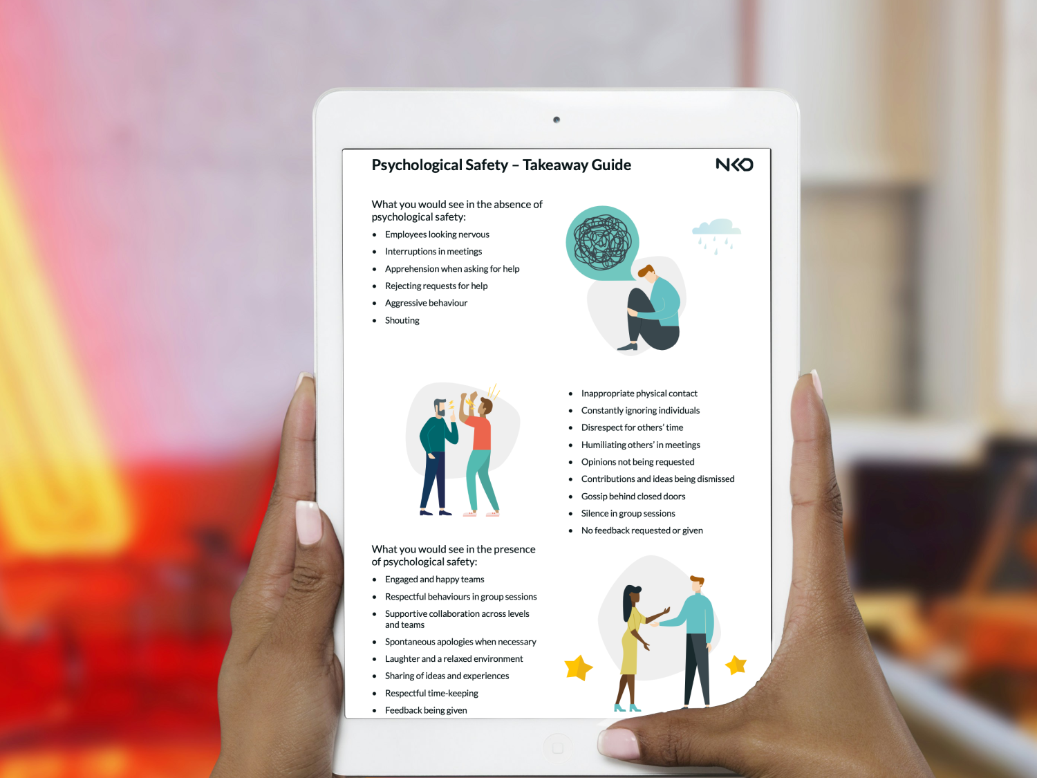 A tablet screen showing the key takeaways from this workshop
